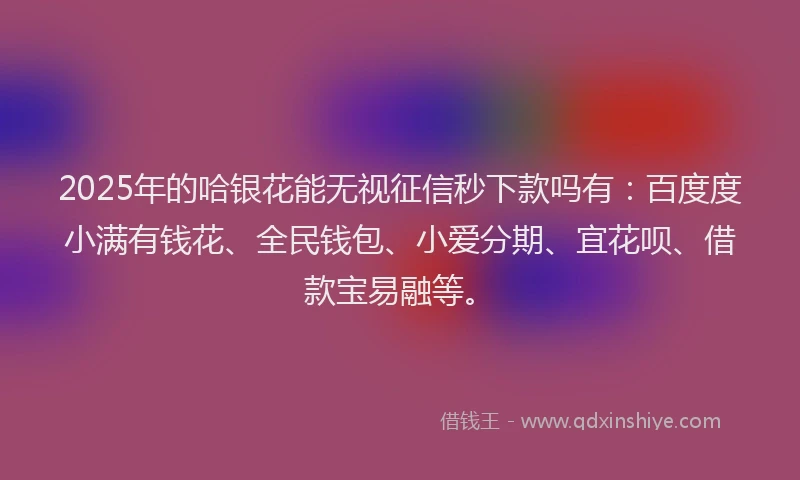 2025年的哈银花能无视征信秒下款吗有：百度度小满有钱花、全民钱包、小爱分期、宜花呗、借款宝易融等。