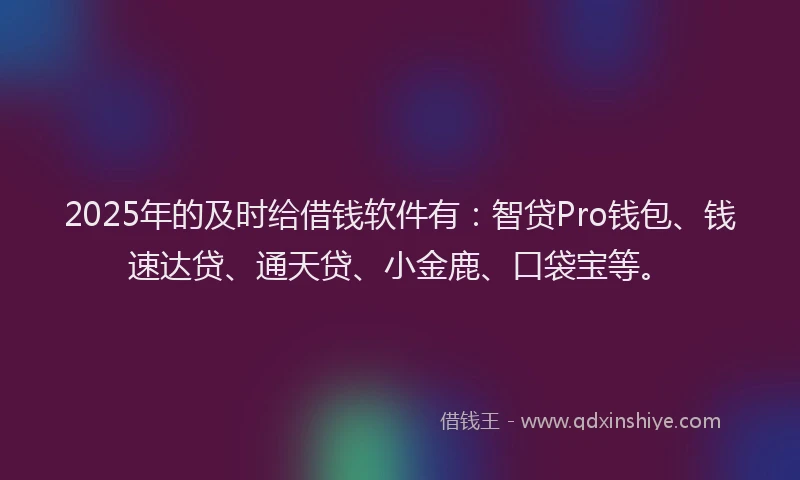 2025年的及时给借钱软件有：智贷Pro钱包、钱速达贷、通天贷、小金鹿、口袋宝等。
