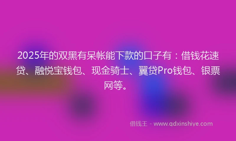 2025年的双黑有呆帐能下款的口子有：借钱花速贷、融悦宝钱包、现金骑士、翼贷Pro钱包、银票网等。