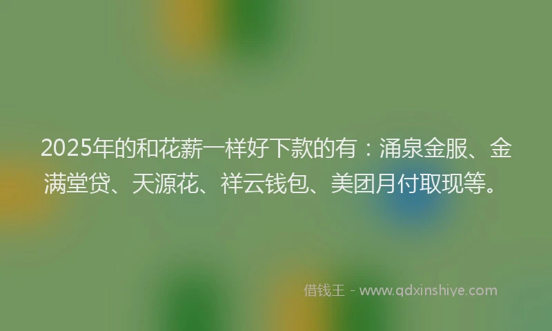 2025年的和花薪一样好下款的有：涌泉金服、金满堂贷、天源花、祥云钱包、美团月付取现等。
