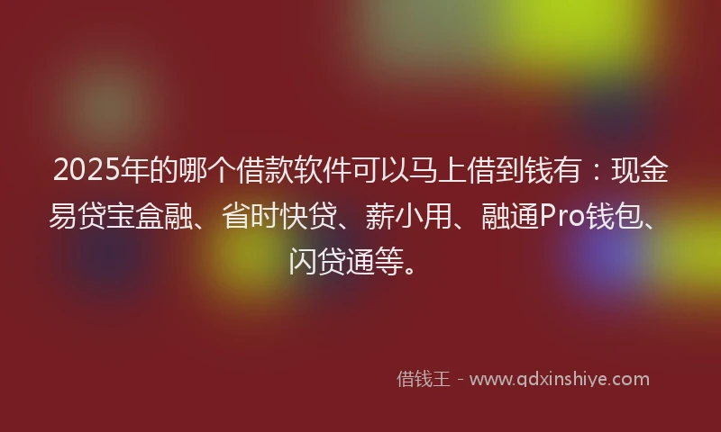2025年的哪个借款软件可以马上借到钱有：现金易贷宝盒融、省时快贷、薪小用、融通Pro钱包、闪贷通等。