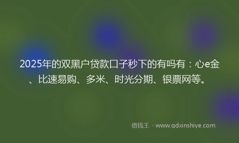 2025年的双黑户贷款口子秒下的有吗有：心e金、比速易购、多米、时光分期、银票网等。