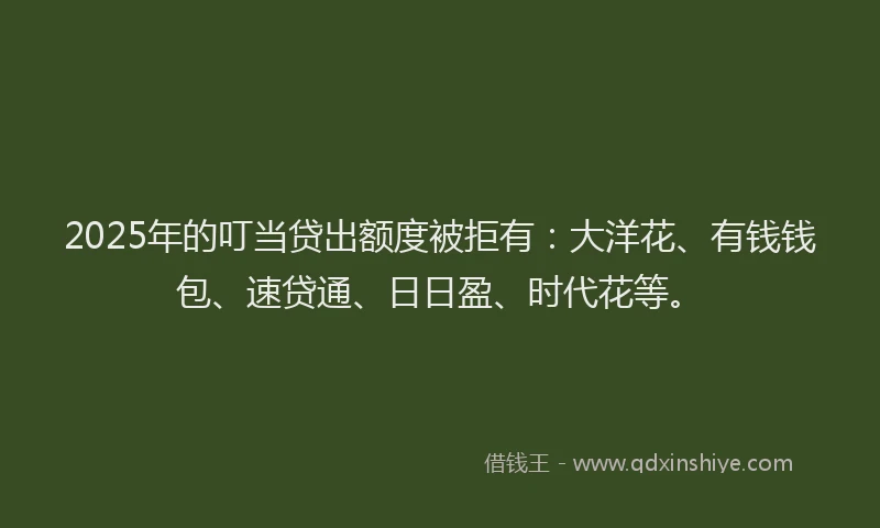 2025年的叮当贷出额度被拒有:大洋花、有钱钱包、速贷通、日日盈、时代花等。