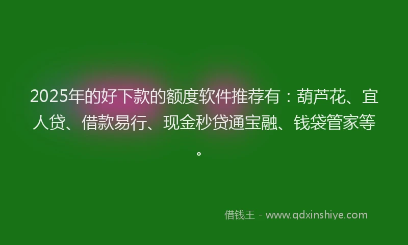 2025年的好下款的额度软件推荐有：葫芦花、宜人贷、借款易行、现金秒贷通宝融、钱袋管家等。