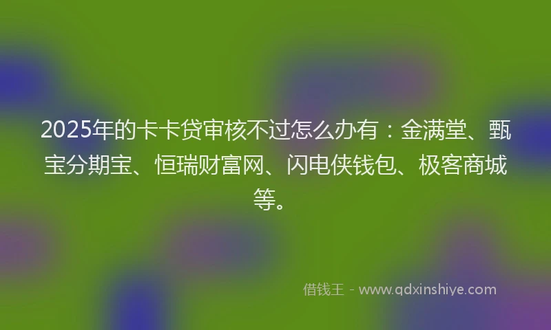 2025年的卡卡贷审核不过怎么办有：金满堂、甄宝分期宝、恒瑞财富网、闪电侠钱包、极客商城等。