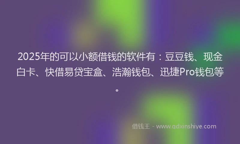 2025年的可以小额借钱的软件有：豆豆钱、现金白卡、快借易贷宝盒、浩瀚钱包、迅捷Pro钱包等。