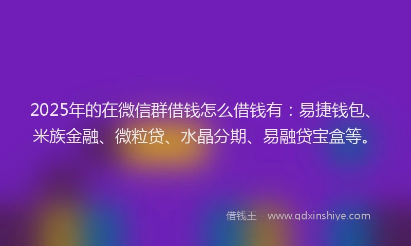 2025年的在微信群借钱怎么借钱有：易捷钱包、米族金融、微粒贷、水晶分期、易融贷宝盒等。