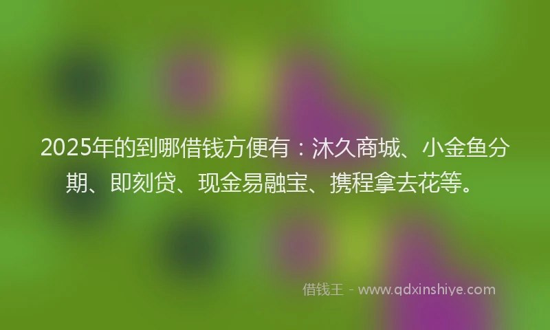 2025年的到哪借钱方便有：沐久商城、小金鱼分期、即刻贷、现金易融宝、携程拿去花等。
