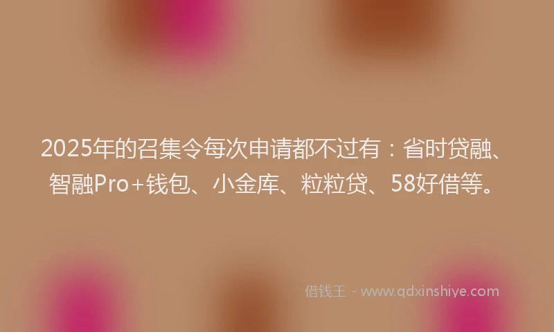 2025年的召集令每次申请都不过有：省时贷融、智融Pro+钱包、小金库、粒粒贷、58好借等。