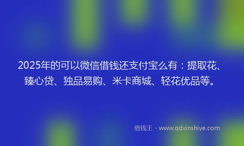 2025年的可以微信借钱还支付宝么有：提取花、臻心贷、独品易购、米卡商城、轻花优品等。