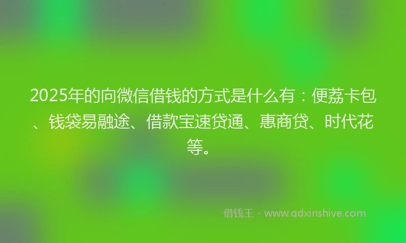 2025年的向微信借钱的方式是什么有：便荔卡包、钱袋易融途、借款宝速贷通、惠商贷、时代花等。