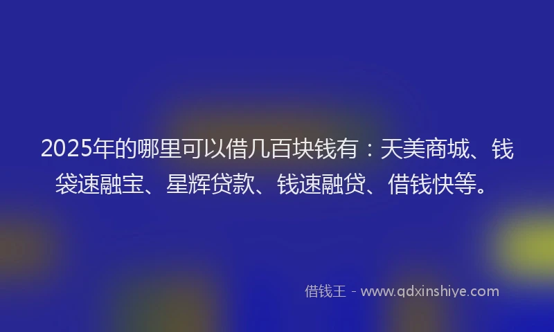 2025年的哪里可以借几百块钱有：天美商城、钱袋速融宝、星辉贷款、钱速融贷、借钱快等。