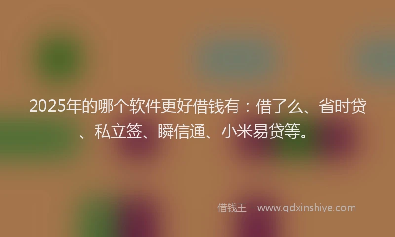 2025年的哪个软件更好借钱有：借了么、省时贷、私立签、瞬信通、小米易贷等。