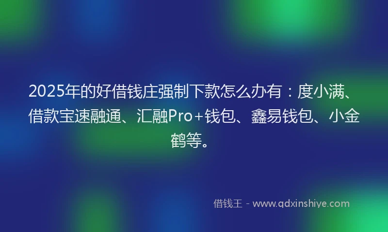 2025年的好借钱庄强制下款怎么办有：度小满、借款宝速融通、汇融Pro+钱包、鑫易钱包、小金鹤等。