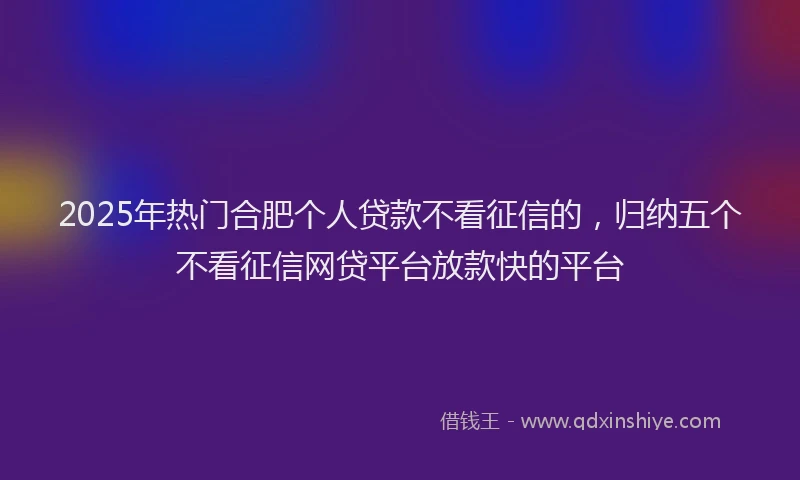 2025年热门合肥个人贷款不看征信的，归纳五个不看征信网贷平台放款快的平台