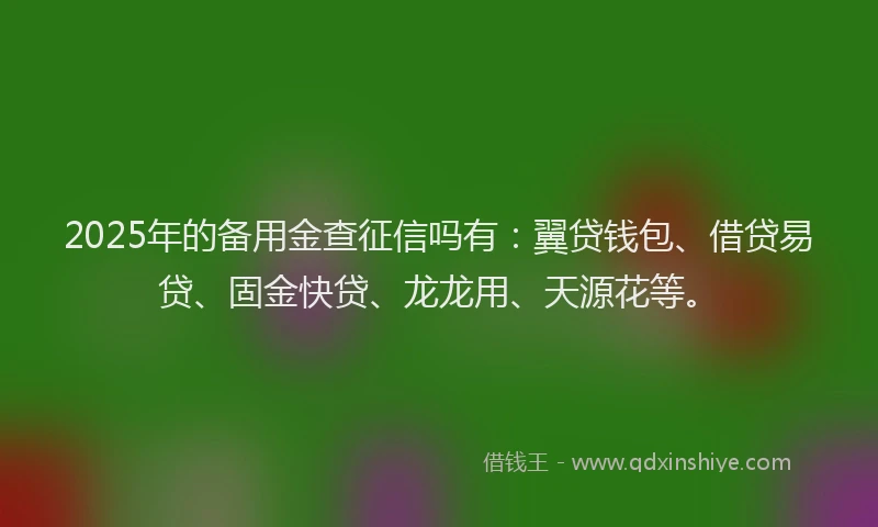 2025年的备用金查征信吗有：翼贷钱包、借贷易贷、固金快贷、龙龙用、天源花等。