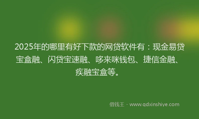 2025年的哪里有好下款的网贷软件有：现金易贷宝盒融、闪贷宝速融、哆来咪钱包、捷信金融、疾融宝盒等。
