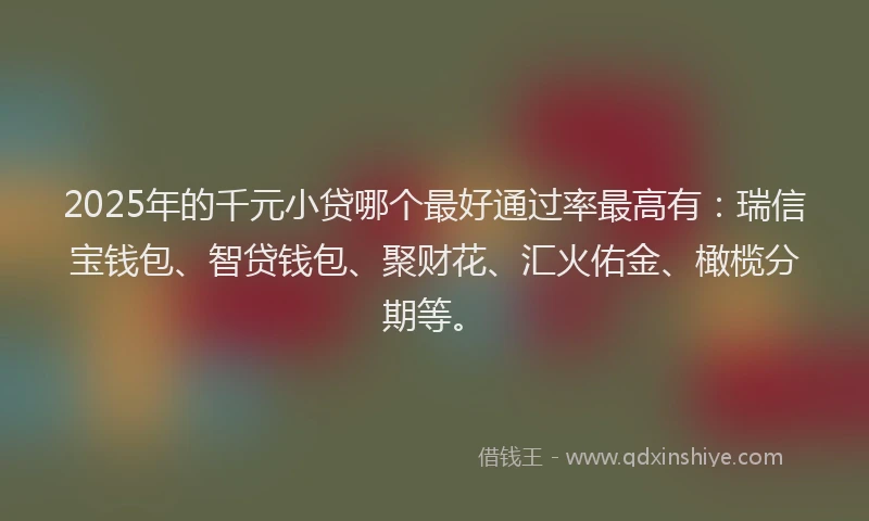 2025年的千元小贷哪个最好通过率最高有：瑞信宝钱包、智贷钱包、聚财花、汇火佑金、橄榄分期等。