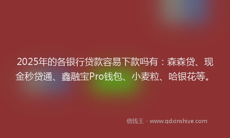 2025年的各银行贷款容易下款吗有：森森贷、现金秒贷通、鑫融宝Pro钱包、小麦粒、哈银花等。