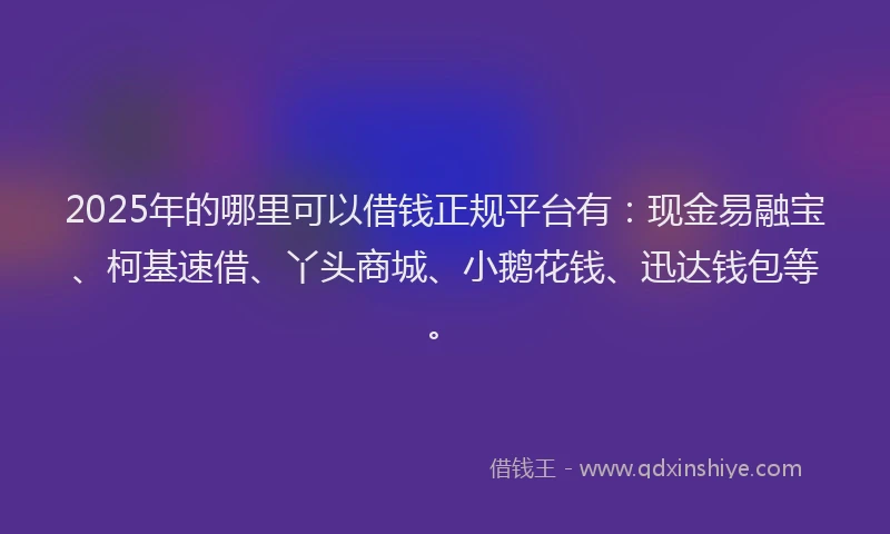 2025年的哪里可以借钱正规平台有：现金易融宝、柯基速借、丫头商城、小鹅花钱、迅达钱包等。