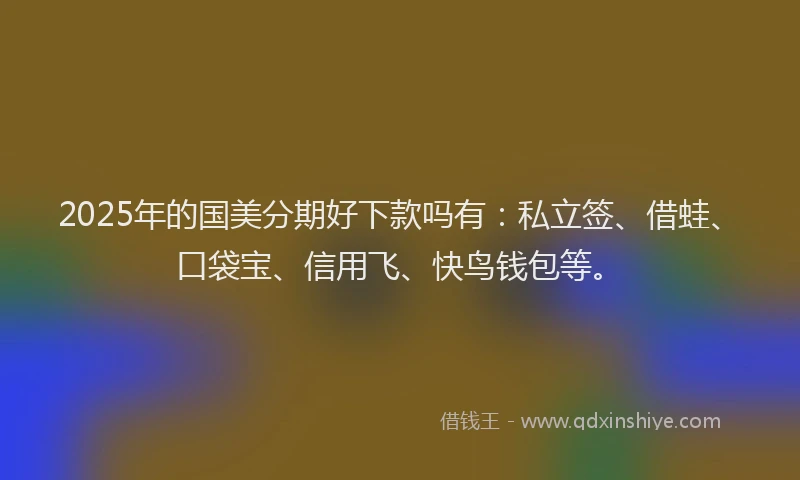 2025年的国美分期好下款吗有：私立签、借蛙、口袋宝、信用飞、快鸟钱包等。