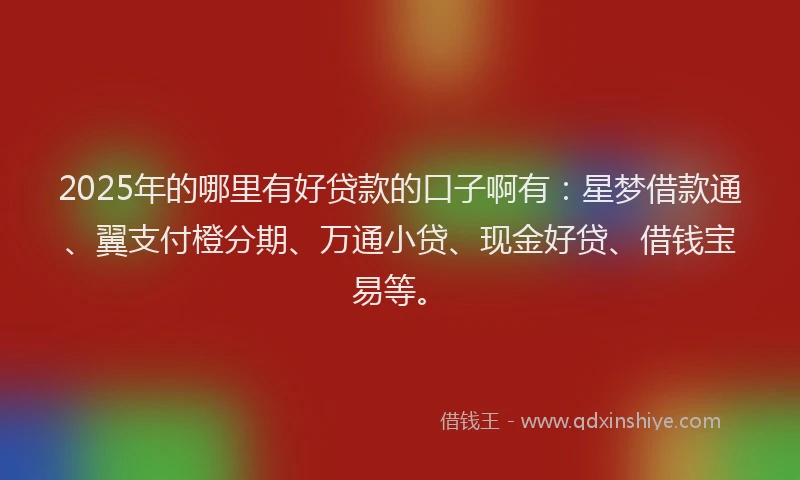 2025年的哪里有好贷款的口子啊有：星梦借款通、翼支付橙分期、万通小贷、现金好贷、借钱宝易等。