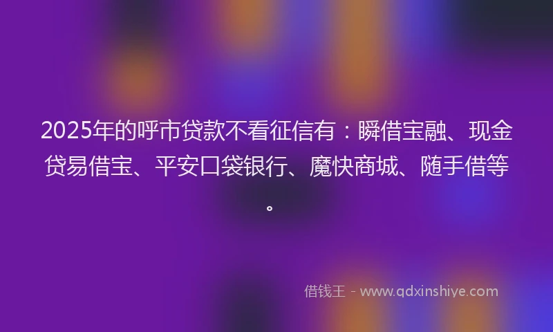 2025年的呼市贷款不看征信有：瞬借宝融、现金贷易借宝、平安口袋银行、魔快商城、随手借等。