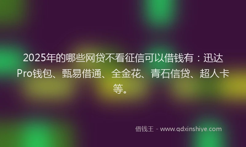 2025年的哪些网贷不看征信可以借钱有：迅达Pro钱包、甄易借通、全金花、青石信贷、超人卡等。