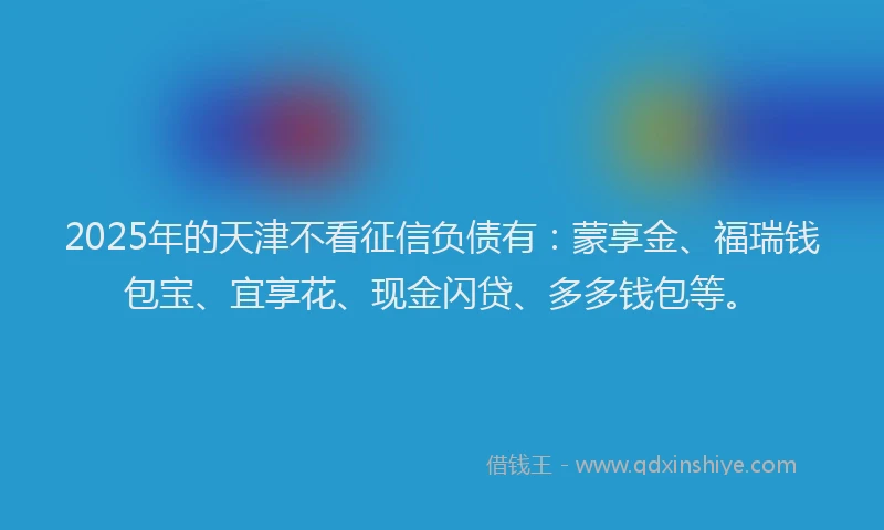 2025年的天津不看征信负债有：蒙享金、福瑞钱包宝、宜享花、现金闪贷、多多钱包等。