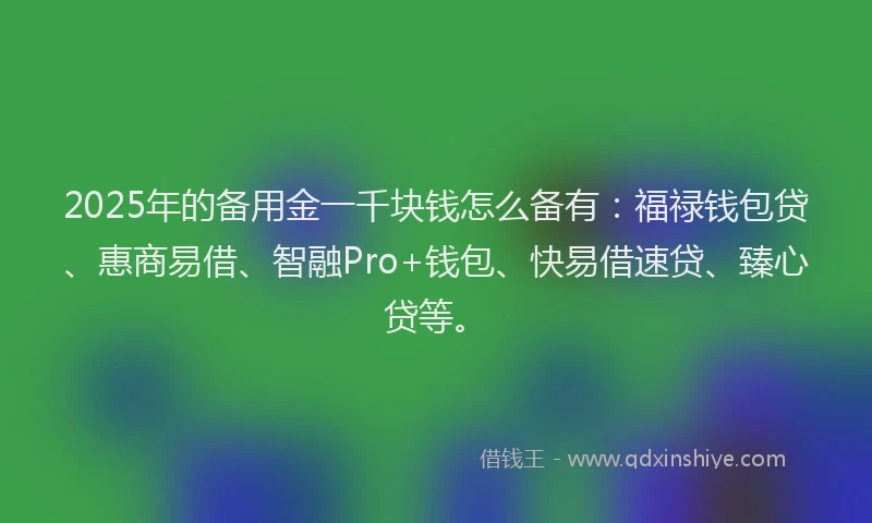 2025年的备用金一千块钱怎么备有：福禄钱包贷、惠商易借、智融Pro+钱包、快易借速贷、臻心贷等。