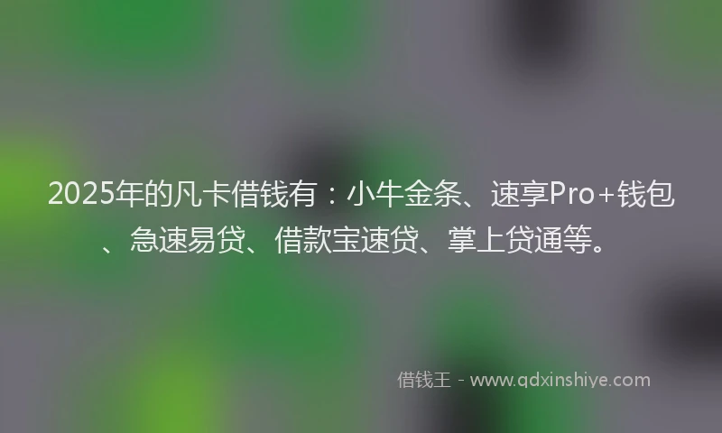 2025年的凡卡借钱有：小牛金条、速享Pro+钱包、急速易贷、借款宝速贷、掌上贷通等。