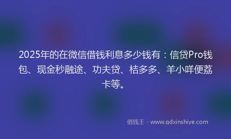 2025年的在微信借钱利息多少钱有：信贷Pro钱包、现金秒融途、功夫贷、桔多多、羊小咩便荔卡等。