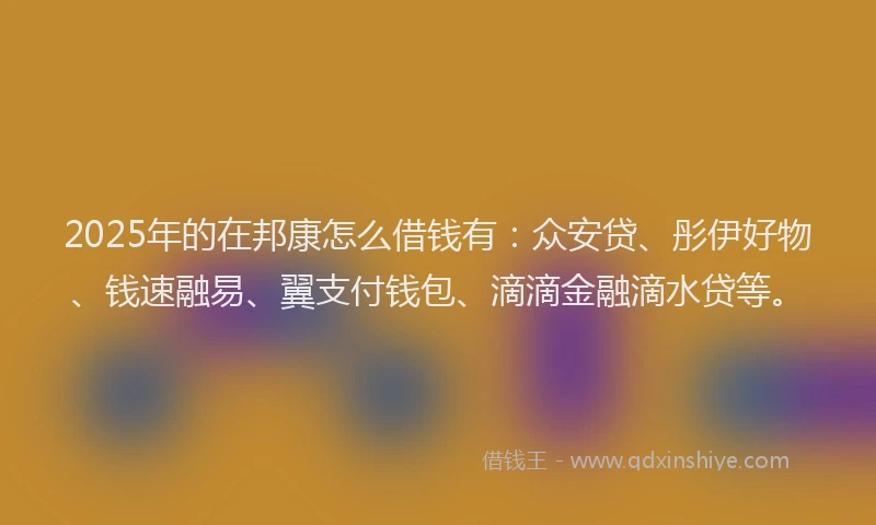 2025年的在邦康怎么借钱有：众安贷、彤伊好物、钱速融易、翼支付钱包、滴滴金融滴水贷等。