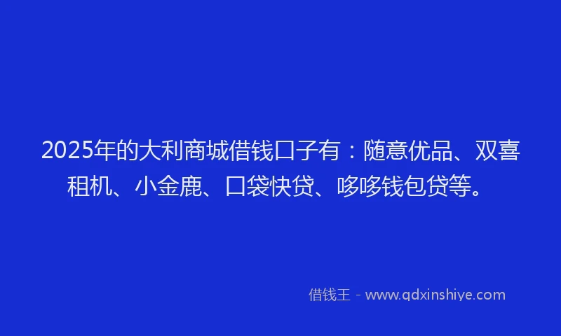 2025年的大利商城借钱口子有：随意优品、双喜租机、小金鹿、口袋快贷、哆哆钱包贷等。