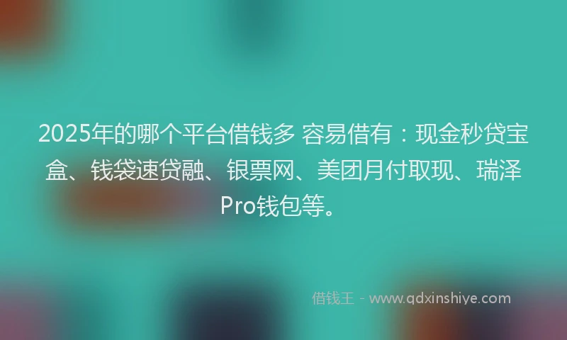 2025年的哪个平台借钱多 容易借有：现金秒贷宝盒、钱袋速贷融、银票网、美团月付取现、瑞泽Pro钱包等。