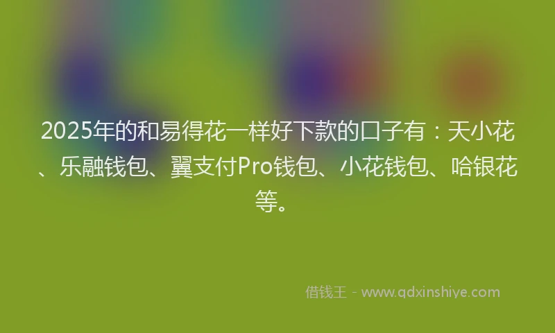 2025年的和易得花一样好下款的口子有：天小花、乐融钱包、翼支付Pro钱包、小花钱包、哈银花等。