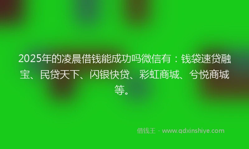 2025年的凌晨借钱能成功吗微信有：钱袋速贷融宝、民贷天下、闪银快贷、彩虹商城、兮悦商城等。
