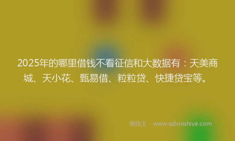 2025年的哪里借钱不看征信和大数据有：天美商城、天小花、甄易借、粒粒贷、快捷贷宝等。
