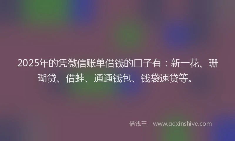 2025年的凭微信账单借钱的口子有:新一花、珊瑚贷、借蛙、通通钱包、钱袋速贷等。