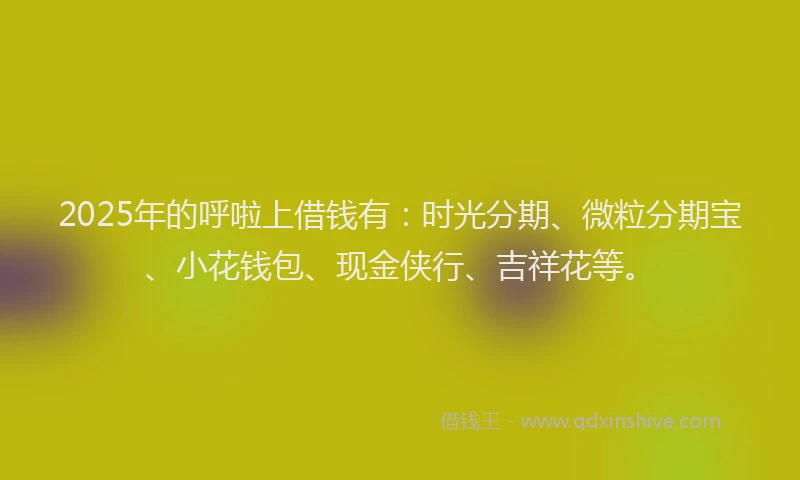 2025年的呼啦上借钱有：时光分期、微粒分期宝、小花钱包、现金侠行、吉祥花等。