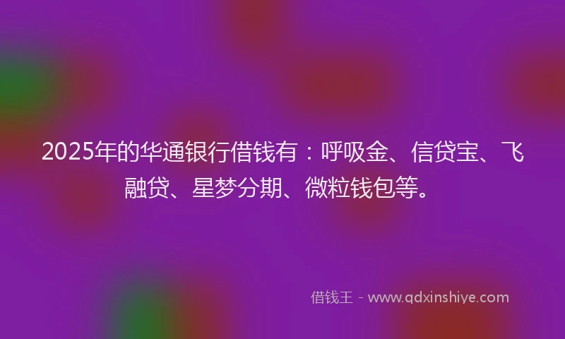 2025年的华通银行借钱有：呼吸金、信贷宝、飞融贷、星梦分期、微粒钱包等。