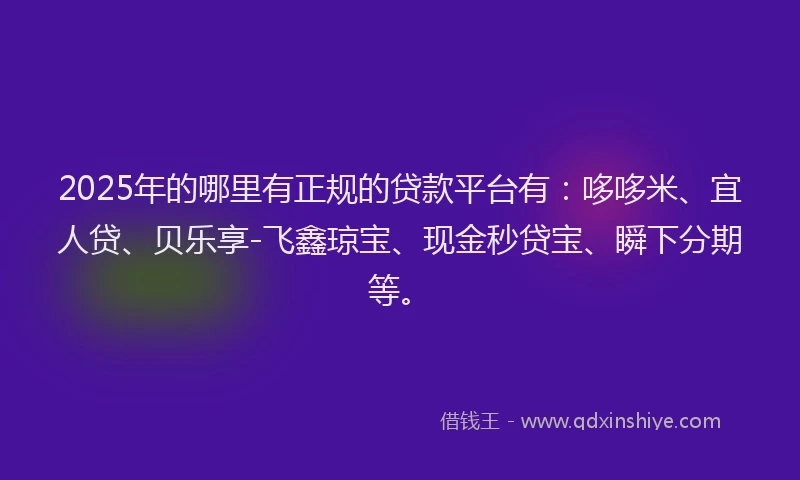 2025年的哪里有正规的贷款平台有：哆哆米、宜人贷、贝乐享-飞鑫琼宝、现金秒贷宝、瞬下分期等。