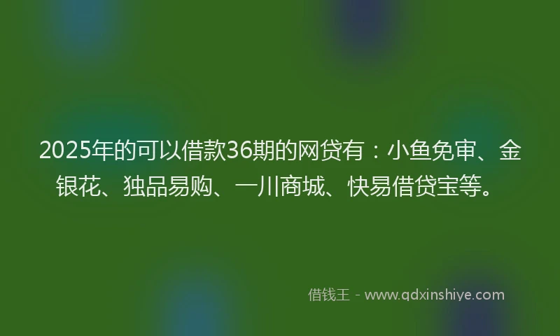 2025年的可以借款36期的网贷有：小鱼免审、金银花、独品易购、一川商城、快易借贷宝等。