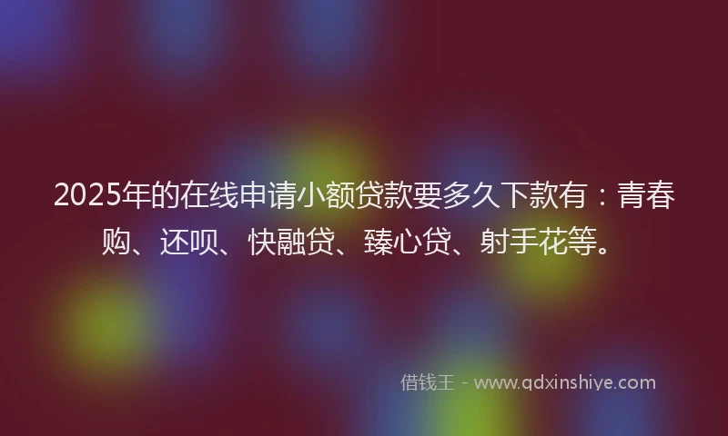 2025年的在线申请小额贷款要多久下款有：青春购、还呗、快融贷、臻心贷、射手花等。