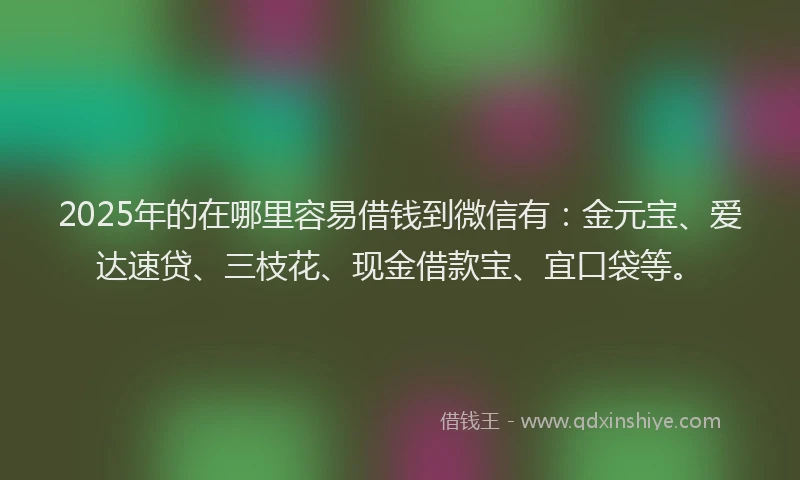 2025年的在哪里容易借钱到微信有：金元宝、爱达速贷、三枝花、现金借款宝、宜口袋等。