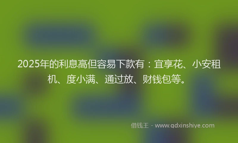 2025年的利息高但容易下款有：宜享花、小安租机、度小满、通过放、财钱包等。