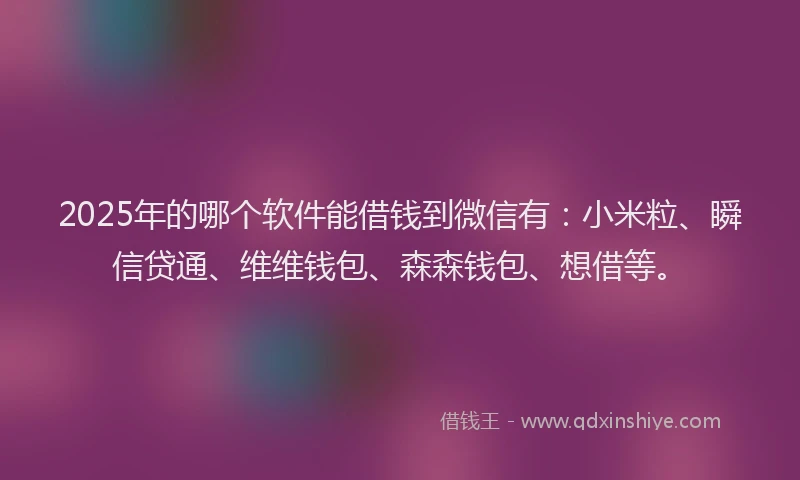 2025年的哪个软件能借钱到微信有：小米粒、瞬信贷通、维维钱包、森森钱包、想借等。