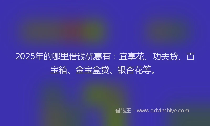 2025年的哪里借钱优惠有：宜享花、功夫贷、百宝箱、金宝盒贷、银杏花等。