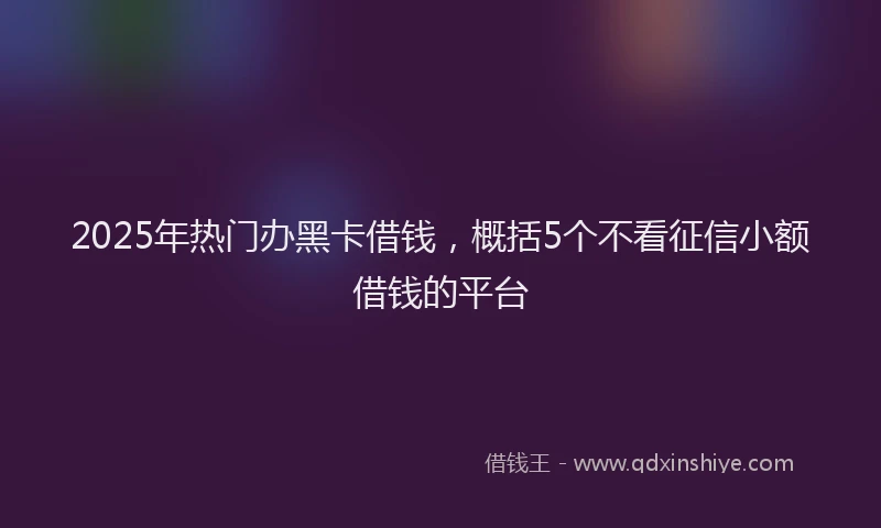2025年热门办黑卡借钱，概括5个不看征信小额借钱的平台