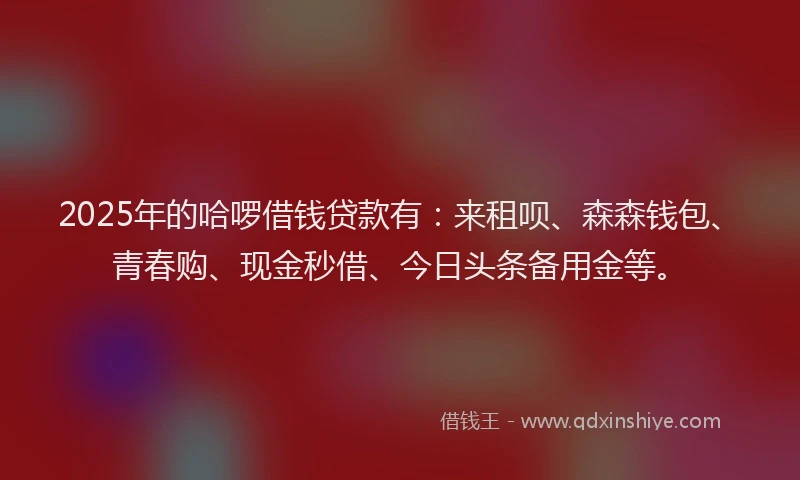 2025年的哈啰借钱贷款有：来租呗、森森钱包、青春购、现金秒借、今日头条备用金等。
